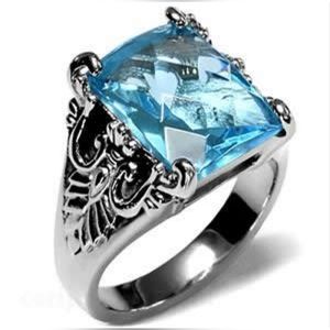 Aquamarine & Stainless Steel Ring (light)